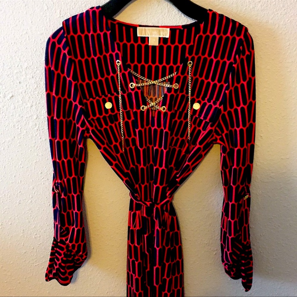 Michael Kors belted dress red and navy size xs